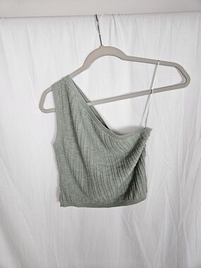 FP Beach One-Shoulder Ribbed Knit Crop Top - Sage Green